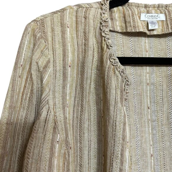 Vintage Linen Blend Womens Jacket Size 18 Neutral Padded Shoulder Textured - Picture 2 of 6